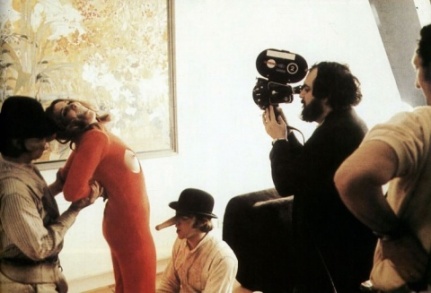 Stanley Kubrick filming one of the most iconic and disturbing scenes in cinema history